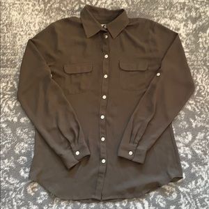 LOFT Olive Green Button Down Blouse